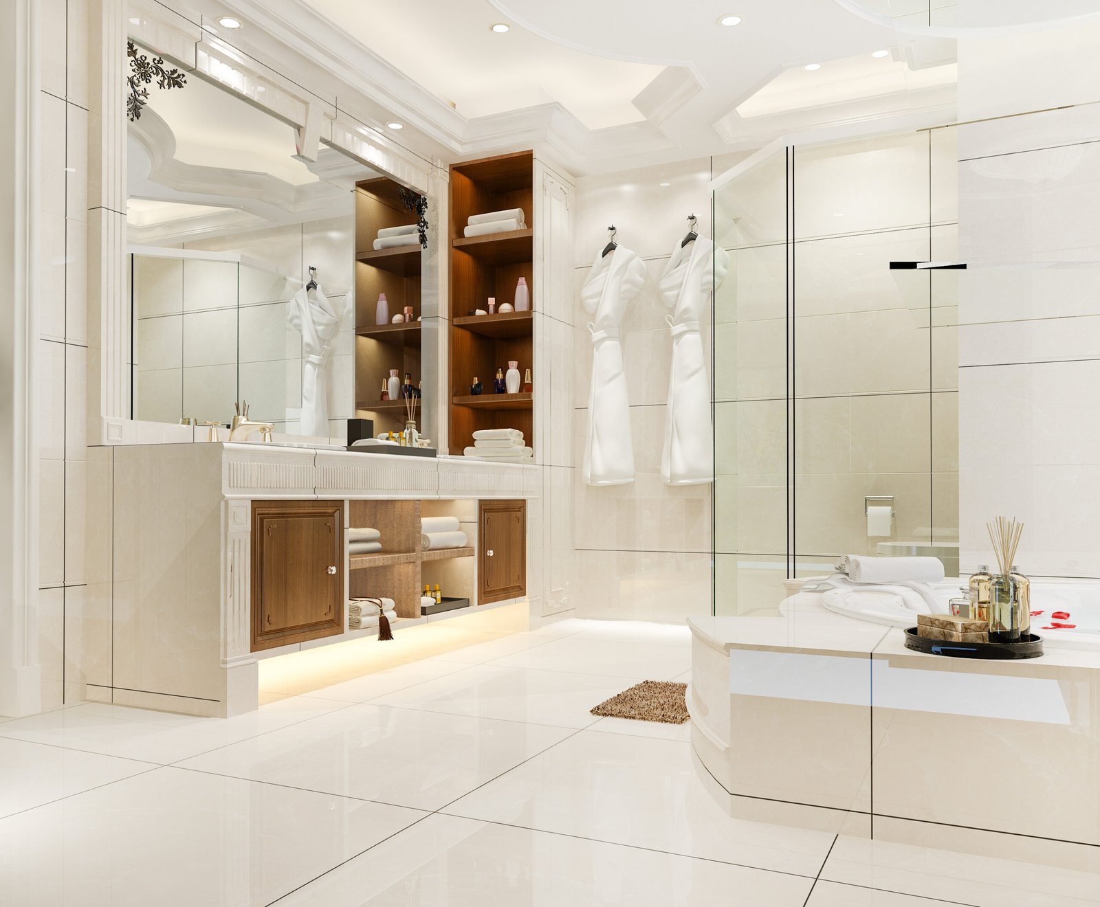 Bathroom island with sink and pendant lighting