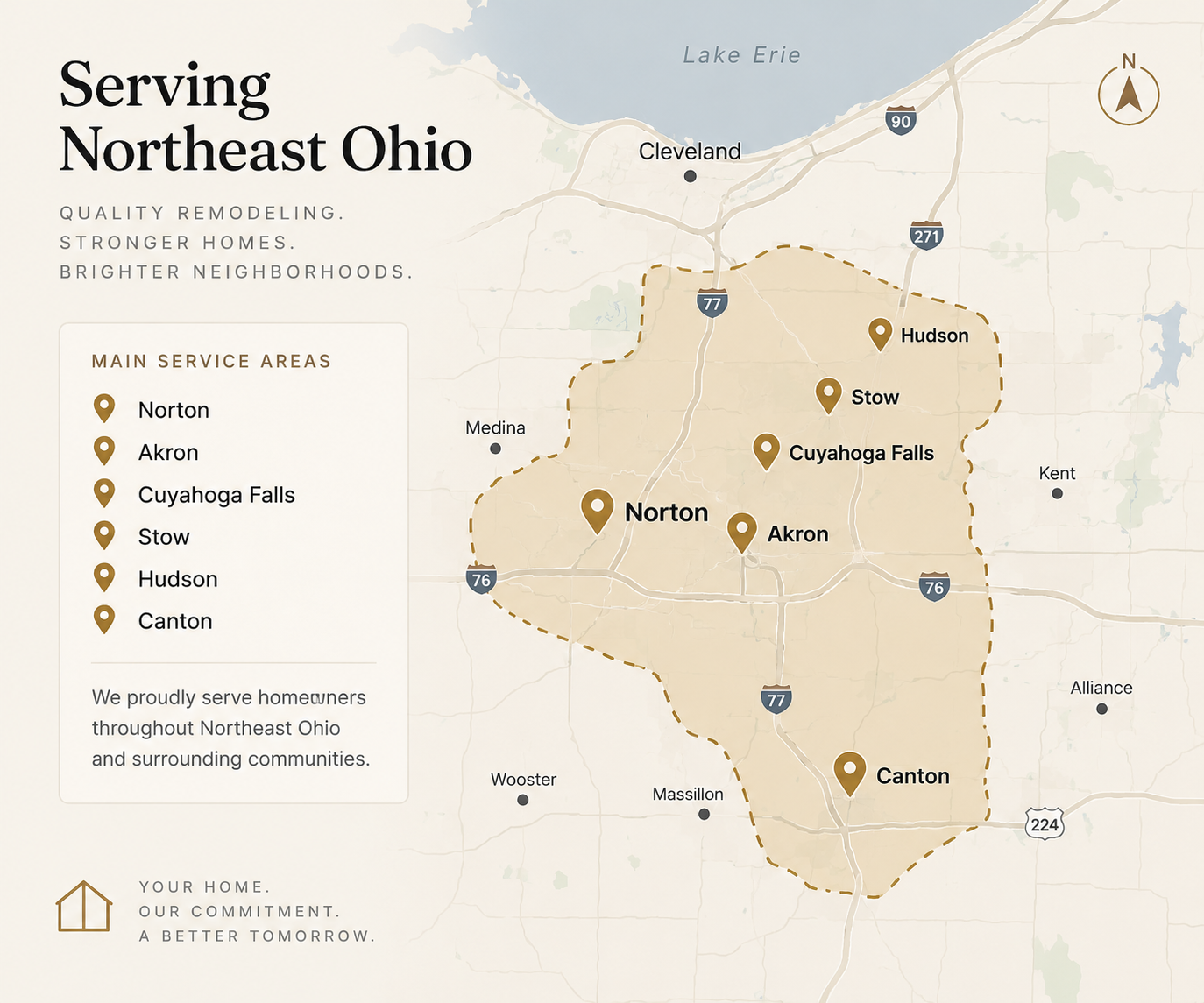 RHome Remodeling service areas across Northeast Ohio